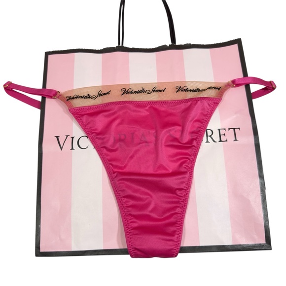 Victoria’s Secret Hot Pink Satin String Thong Panty with Logo Waistband NWT L - Picture 1 of 5